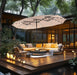 15Ft Patio Umbrella with Solar Lights & Base, Double-Sided, Beige