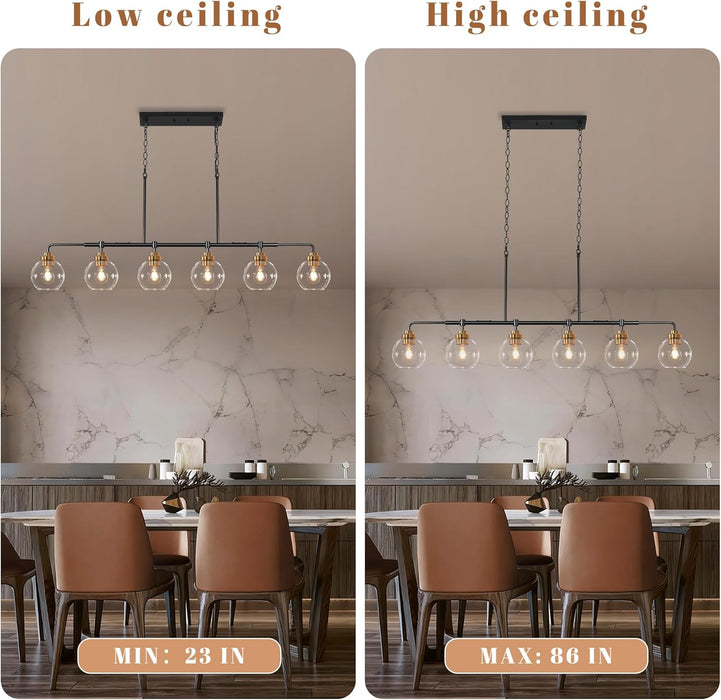 Black Gold Linear Chandelier Six Lights Illumination