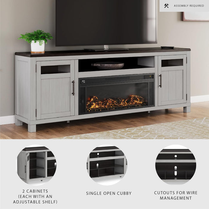 Darborn Casual 88" TV Stand with Electric Fireplace for Tvs up to 101", Light Gray/Dark Brown