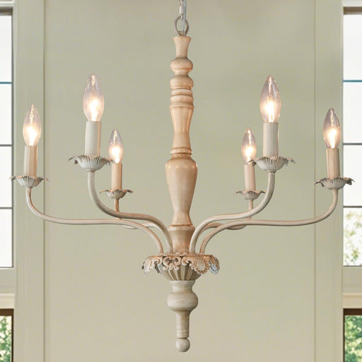 6 Light Farmhouse French White Distressed Chandelier