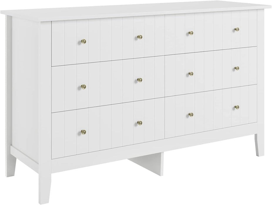 White 6-Drawer Dresser with Deep Space