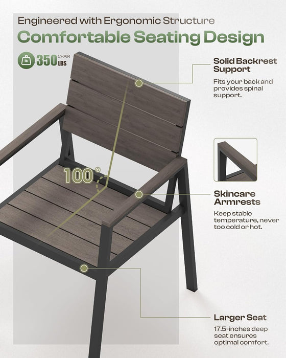 Outdoor Patio Dining Table Sets 7-Piece Aluminum and HDPS All-Weather Table and Chairs with Umbrella Hole, Patio Modern Furniture Sets for Garden, Backyard, Lawn, and Poolside, Charcoal