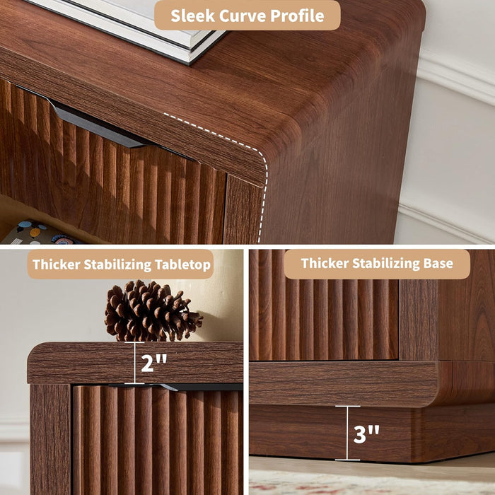 Walnut Dresser with 6 Drawers, 44.4" Tall Modern Chest of Drawers with Thickened Curved Profile Design, Wooden Dresser Organizer for Bedroom, Living Room, Hallway