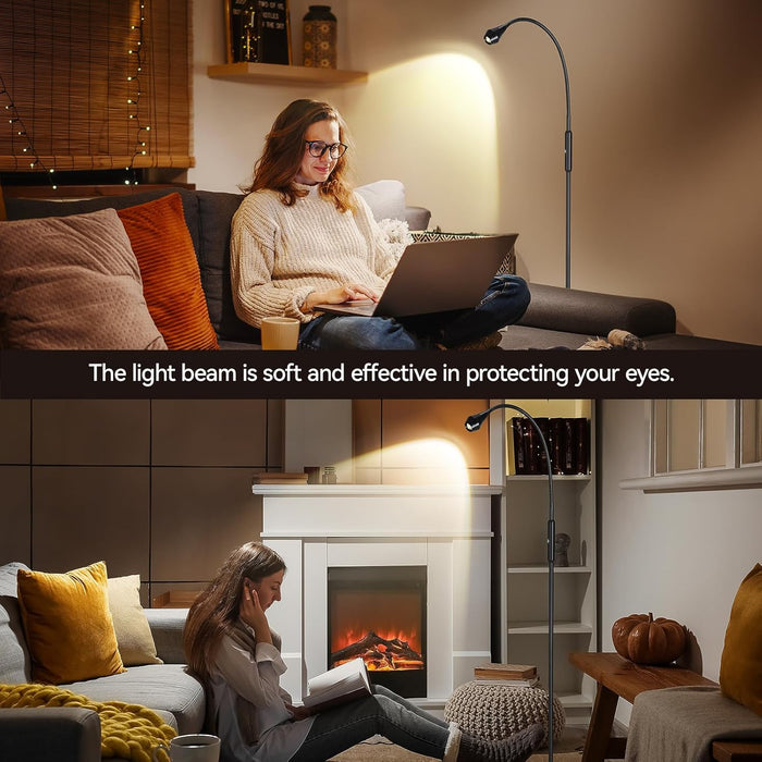 Adjustable LED Beam Floor Lamps for Living Room, Reading Lamp with Flexible Gooseneck, Dimmable Zoomable Spotlight, Work Light, Touch Control, Task Crafting Standing Lamp for Office Bedroom