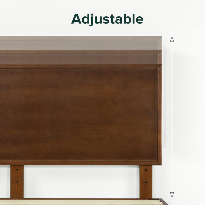 Raymond Wood Platform Bed Frame with Adjustable Wood Headboard, Solid Wood Foundation, Wood Slat Support, No Box Spring Needed, Easy Assembly, King, Brown