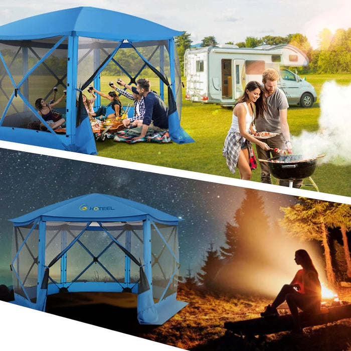 12X12 Pop-Up Gazebo Starry Sky Screen Canopy Tent Screen House for Camping, Screen Room with Mosquito Netting, Hub Tent Instant Screened Canopy with Carrying Bag and Ground Stakes, Blue