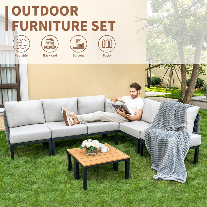 8 Pieces Patio Furniture Set Convertible Outdoor Furniture Set W/ 6" Ultra Thick Cushions and 2 Coffee Tables, All-Weather Sectional Sofa Couch, Beige