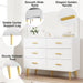 6 Drawer Dresser, Modern Wooden Chest of Drawers with Gold Handles, Deep Drawers for Bedroom, Living Room and Entryway, White