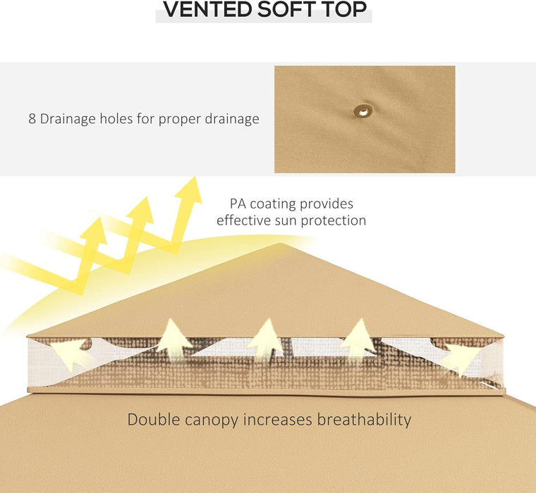 10' X 12' Patio Gazebo with Corner Frame Shelves, Double Roof Outdoor Gazebo Canopy Shelter with Netting for Patio, Wedding, Catering & Events, Brown