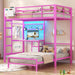 Bunk Bed Twin over Twin with Desk and Storage Metal L-Shaped Bunk Beds with Led Lights & Charging Station,Pink Bunk Beds for Kids with Safety Guardrail and Ladder,Girls Bed,No Box Spring Needed