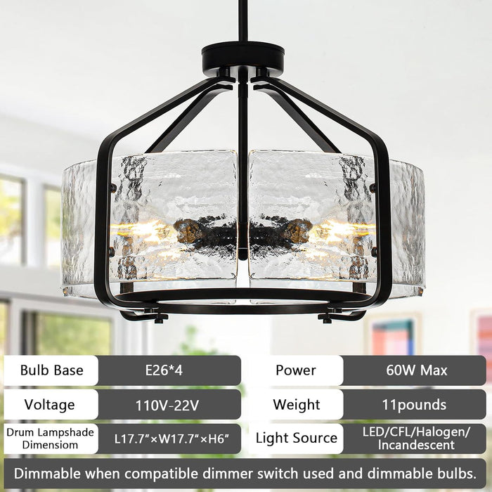 17.7 Inch Black Glass Drum Chandelier Contemporary