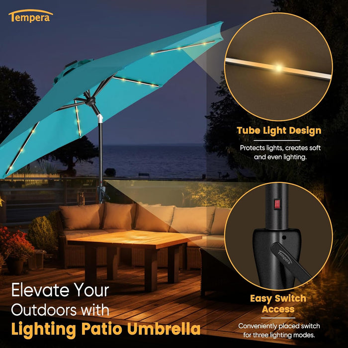 Solar Patio Umbrella 40 LED Lighted Outdoor Umbrella Table Market Umbrella with Push Button Tilt and Crank, Solar Umbrella with Sturdy Pole&Fade Resistant Canopy, Easy to Set