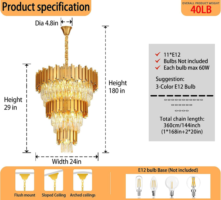 Luxurious Gold Crystal Five Tier Chandelier Ceiling
