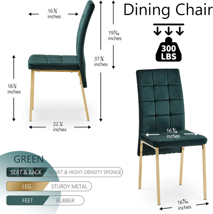 Upholstered Velvet Dining Chairs Classic Kitchen High Back Chairs Set of 4, Featured Dovetail Tufted Side Chairs, Golden Color Metal Legs, Forest Green