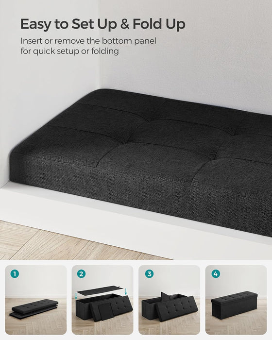 MAZIE Collection - 43 Inches Folding Storage Ottoman Bench, Ottoman Foot Rest, End of Bed Bench, Storage Chest, Load 660 Lb, for Living Room, Bedroom, Entryway, Ink Black ULSF077B01