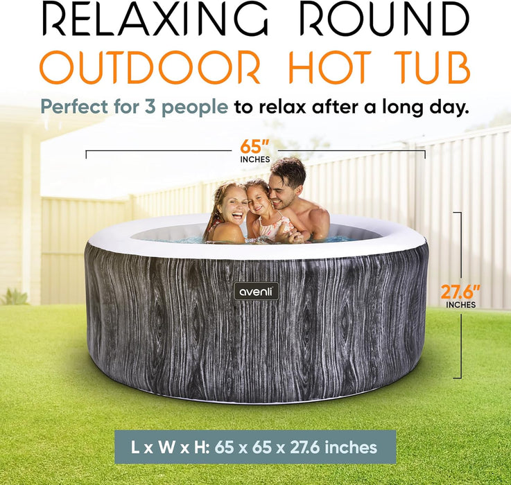 Greywood 65 Inch 3 Person round Inflatable Hot Tub Spa with Control Panel, Floor Protector, and Portable Hot Tub Cover, Gray