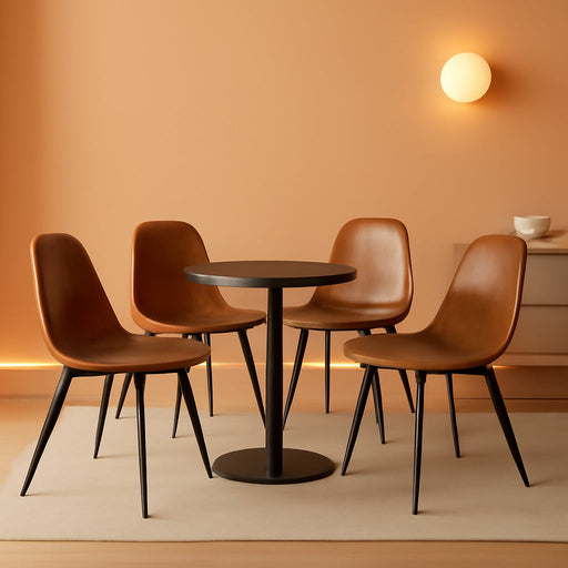 Set of 4 Commercial Café Chairs with Ergonomic Back and Cushioned Seat, Metal Legs for Coffee Shop Bistro and Restaurant Seating (Brown Suede)