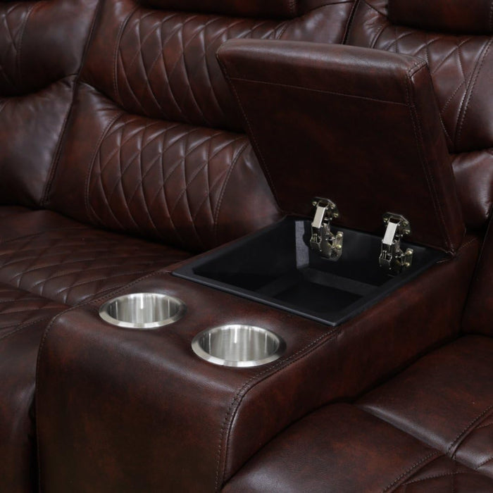 Power Recliner Sectional Sofa with LED Lighting, Breathing Leather Corner Couch with USB Port and Storage Console, Cup Holders– Home Theater & Living Room Seating (Brown)
