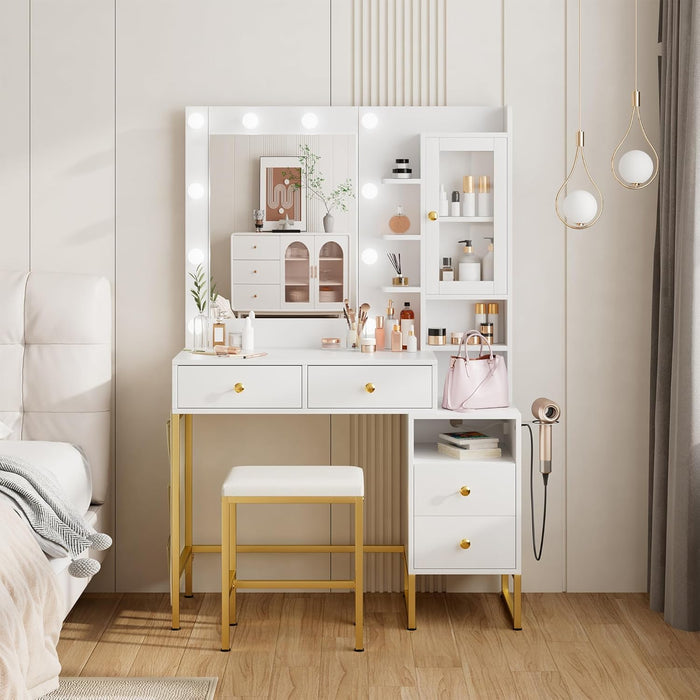 40Inch Makeup Vanity With Lighted Mirror WhiteFinish