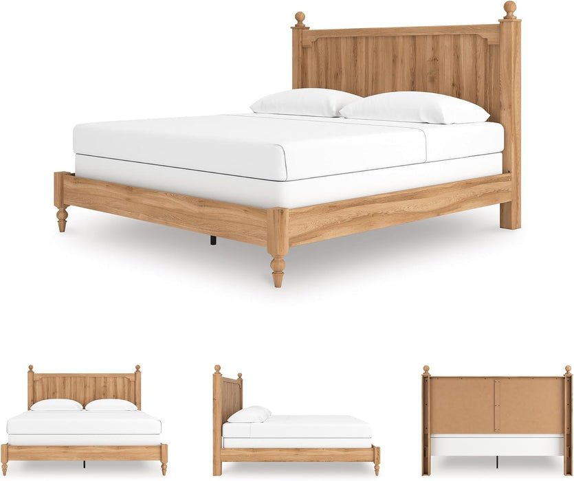 Signature Design by Ashley Galletyn Country Rustic Panel Bed, Foundation or Box Spring Needed, King, Light Brown