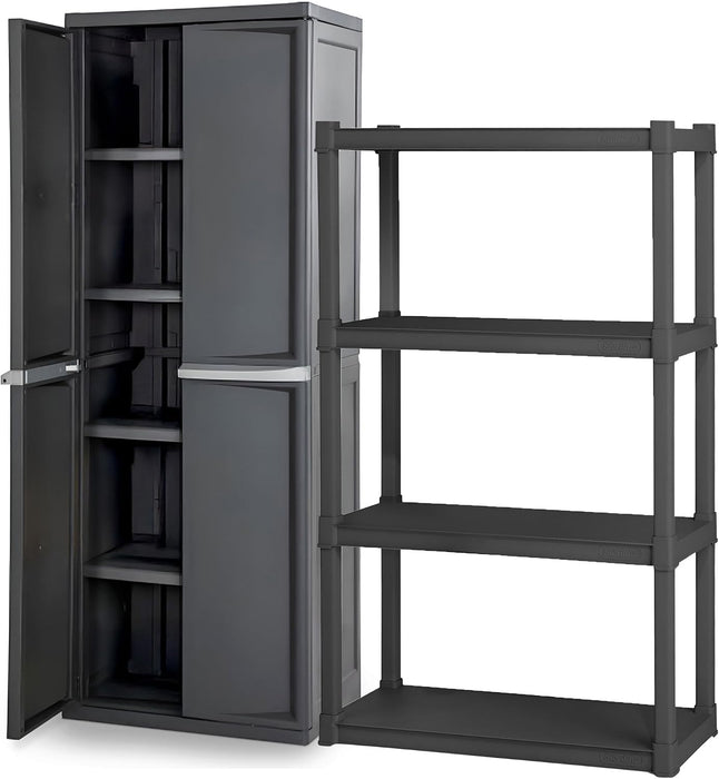 Gray Four Shelf Polypropylene Storage Cabinet Bundle