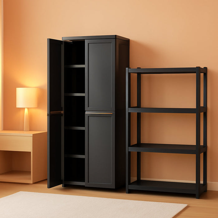 Gray Four Shelf Polypropylene Storage Cabinet Bundle