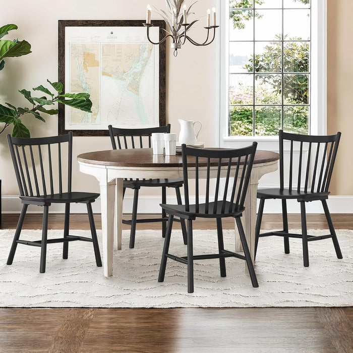 Upgraded Dining Chairs Set of 4, Farmhouse Wooden Spindle Back Kitchen Chairs, Windsor Dining Chairs for Kitchen and Dining Room, Black