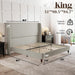 King Size Bed Frame with 51.2" Wingback Headboard, Upholstered Modern Tall Platform Beds, Solid Wood Legs, Easy Assembly, No Box Spring Needed, Soft Linen Bedroom Furniture, Light Khaki