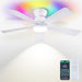 46" White Ceiling Fans with RGB Lights - Flush Mount Ceiling Fan Light with LED 3CCT Dimmable, Modern Low Profile Ceiling Fans for Indoor Party,Covered Outdoor