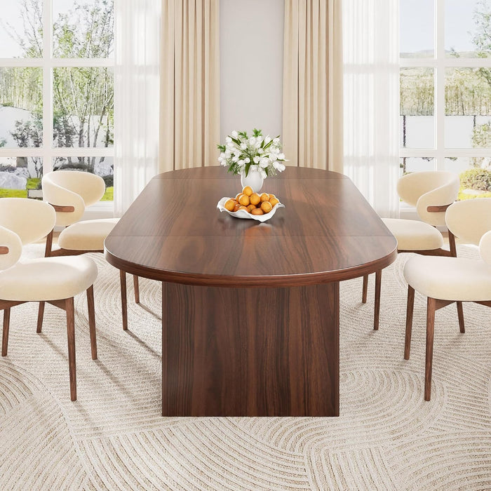 78.7" Dining Table for 6-10 People, Oval Dining Room Table with 3-Tier Storage Shelf, Modern Wood Kitchen Tables with Heavy Duty Pedestal Base for Home, Dining Room, Walnut