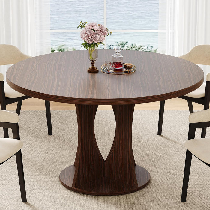 47 Inch round Dining Table for 4-6 People, Wooden Dining Room Table with Pedestal Base, Modern Kitchen Table for Apartments, Dining Room, Kitchen or Living Room, Dark Walnut, Table Only