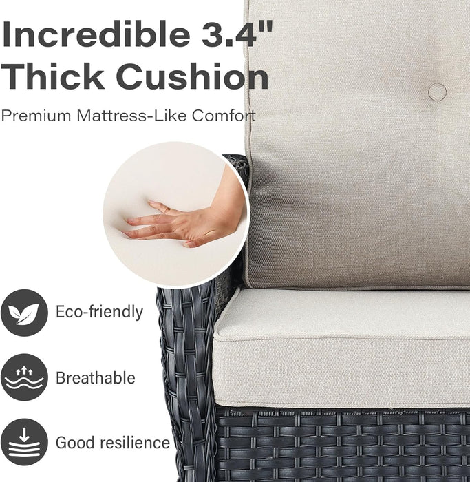 3 Pieces Black Wicker Patio Furniture Outdoor Swivel Rocker Patio Glider Chairs Set of 2 with Side Table Beige Cushion