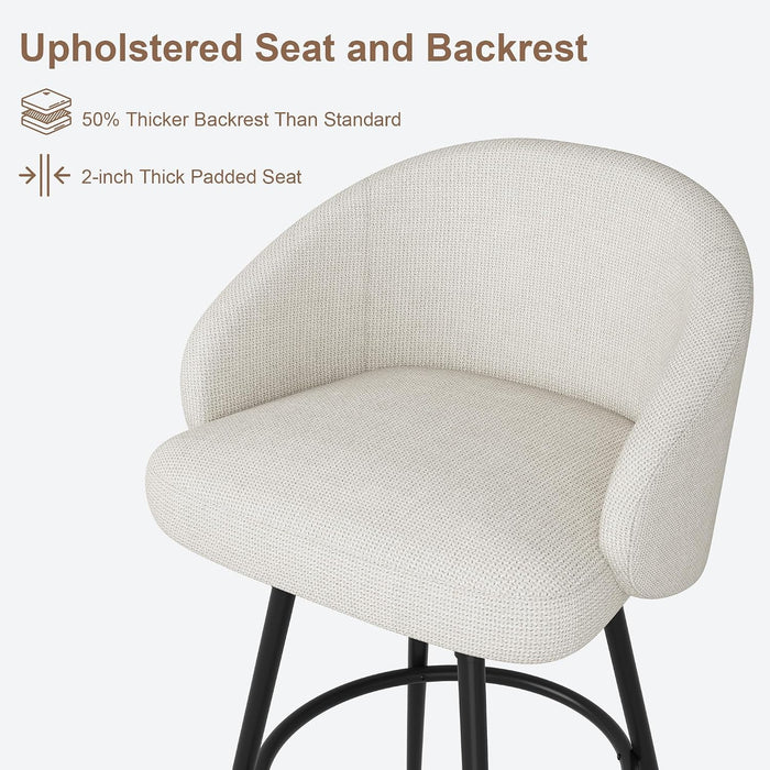 25.4″ 360° Swivel Bar Stools Set of 2 for Kitchen Island,Beige Linen | Upholstered Counter Height Barstools with Back, Modern Bar Chair with Sturdy Metal Frame and Footrest for Dining Room