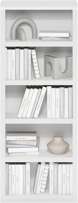 Rail 5-Tier Open Shelf Bookcase with Classic Style Edges, White