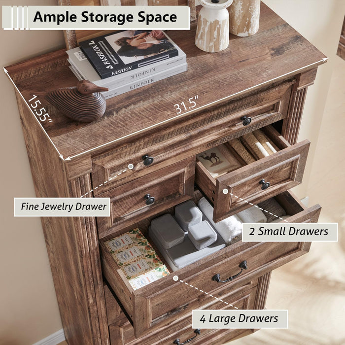 Farmhouse 57" Tall 7 Drawers Dresser for Bedroom, Light Brown