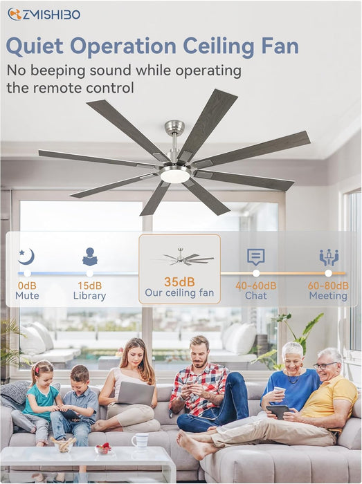 72 Inch Brushed Nickel Modern Ceiling Fans with Lights and Remote, Indoor/Outdoor Ceiling Fan for Living Room Patio, 6 Speed Reversible Quiet DC Motor, 3 CCT, Dual Finish Blades