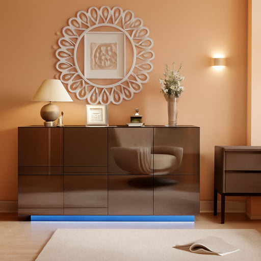 Buffet Cabinet Mirror with Storage Black Sideboard with Storage Coffee Bar with Lights & Charging Station Kitchen LED 57.87'' Buffet Cabinet with Mirror Doors for Bedroom, Living Room