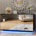 Buffet Cabinet Mirror with Storage Black Sideboard with Storage Coffee Bar with Lights & Charging Station Kitchen LED 57.87'' Buffet Cabinet with Mirror Doors for Bedroom, Living Room