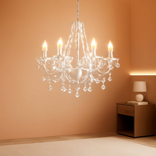 White Crystal Chandelier Six Light Dining Fixtures