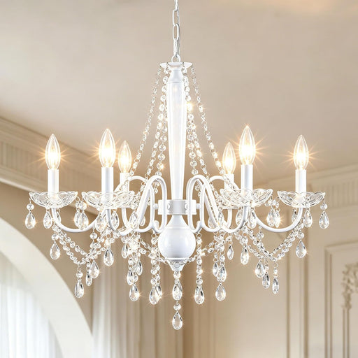 White Crystal Chandelier Six Light Dining Fixtures