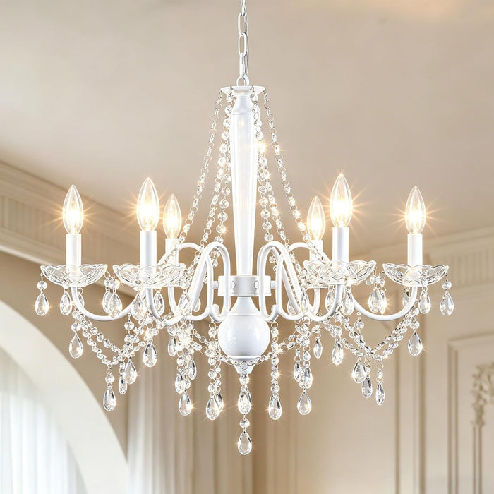 White Crystal Chandelier Six Light Dining Fixtures