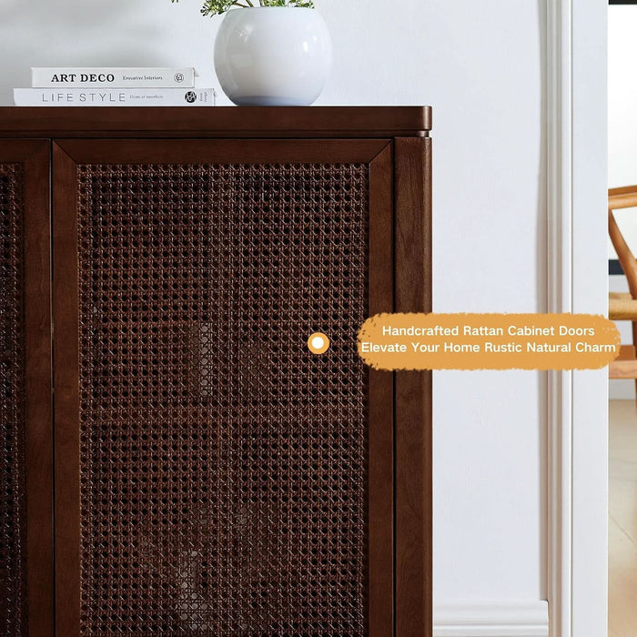 Small Sideboard Buffet Cabinet,Narrow Kitchen Storage Cabinet with 2 Rattan Doors,Mid Century Modern Thin Console Table for Living Room,Entryway(39.4" Walnut)