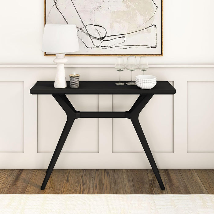 Verso Console Table, 46 Inch Solid Wood Modern Sofa Table, Narrow Entryway Table for Hallway, behind the Couch, Living Room, Foyer, Black