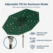 9FT Solar Umbrella 32 LED Lighted Patio Umbrella Table Market Umbrella W/Tilt and Crank, Uv-Resistant Outdoor Umbrella for Pool, Garden, Deck, Forest Green