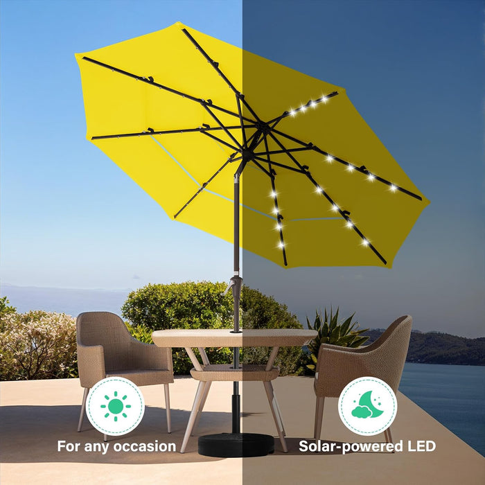 9 Ft 3-Tier Outdoor LED Lighted Patio Umbrella W/Crank, Yellow