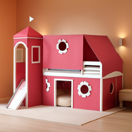 Pink Twin Loft Bed With Slide Integratedguardrails