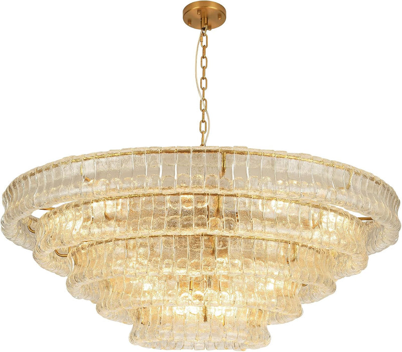 48" 5-Tier Clear Ripple Glass Chandelier, 20-Light round Brass Chandelier