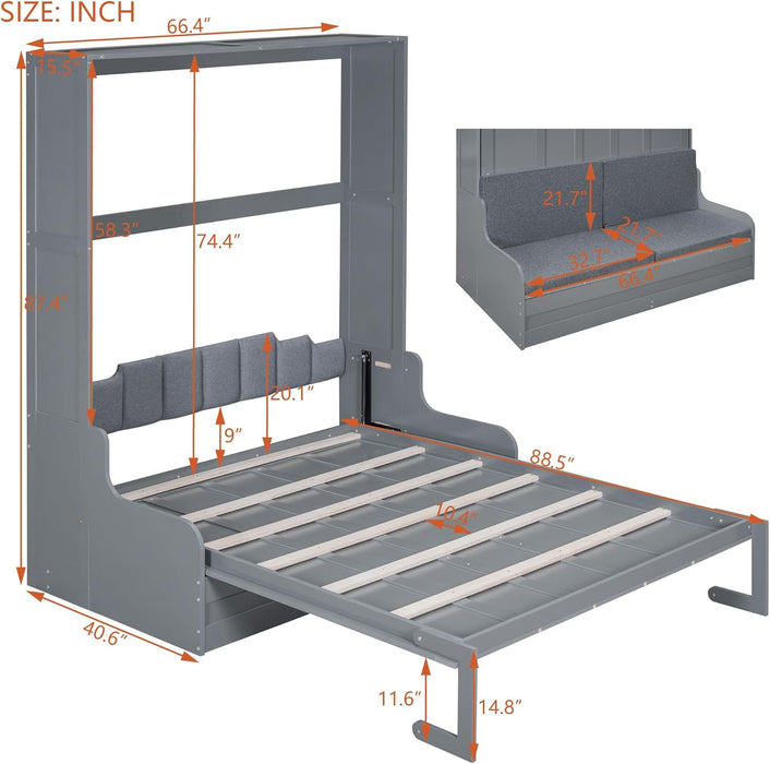 Queen Size SlateGray FoldableSpaceSaving Murphy Wall Bed