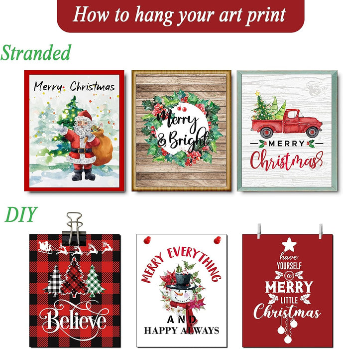 9PCS Christmas Wall Art Holiday Bedroom Wall Decor Christmas Wall Art Prints Posters for Living Room Office Decorations Christmas Signs Paintings (8X10Inch Unframed)