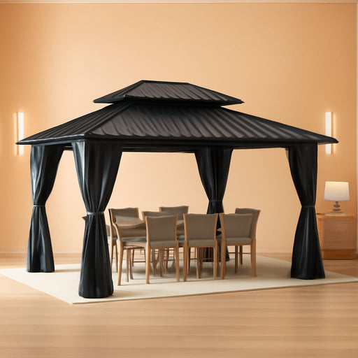 12x16 Grey Aluminum Gazebo With Weatherproof Roofing